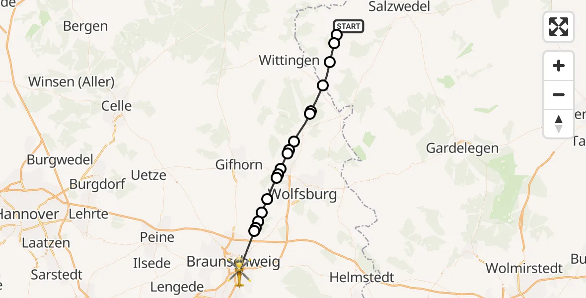 Flugroute Rettungshubschrauber Wallstawe - Braunschweig, 20 Juni 2026, 11:13