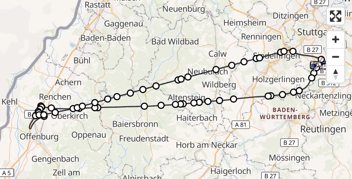 Flugroute Polizeihubschrauber Flughafen Stuttgart - Flughafen Stuttgart, 20 Juni 2026, 11:18