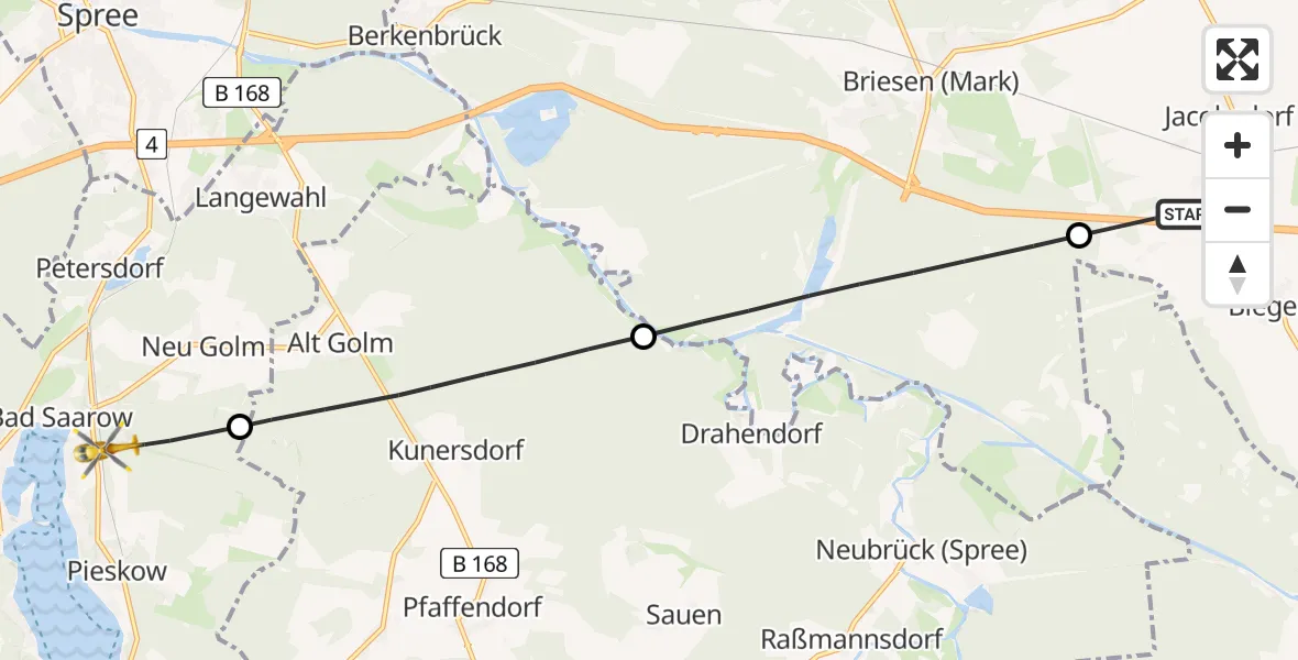 Flugroute Rettungshubschrauber Jacobsdorf - Bad Saarow, 20 Juni 2026, 11:20