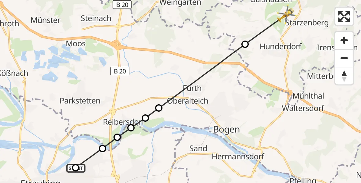 Flugroute Rettungshubschrauber Sankt Elisabeth Hospital Straubing - Hunderdorf, 20 Juni 2026, 11:20