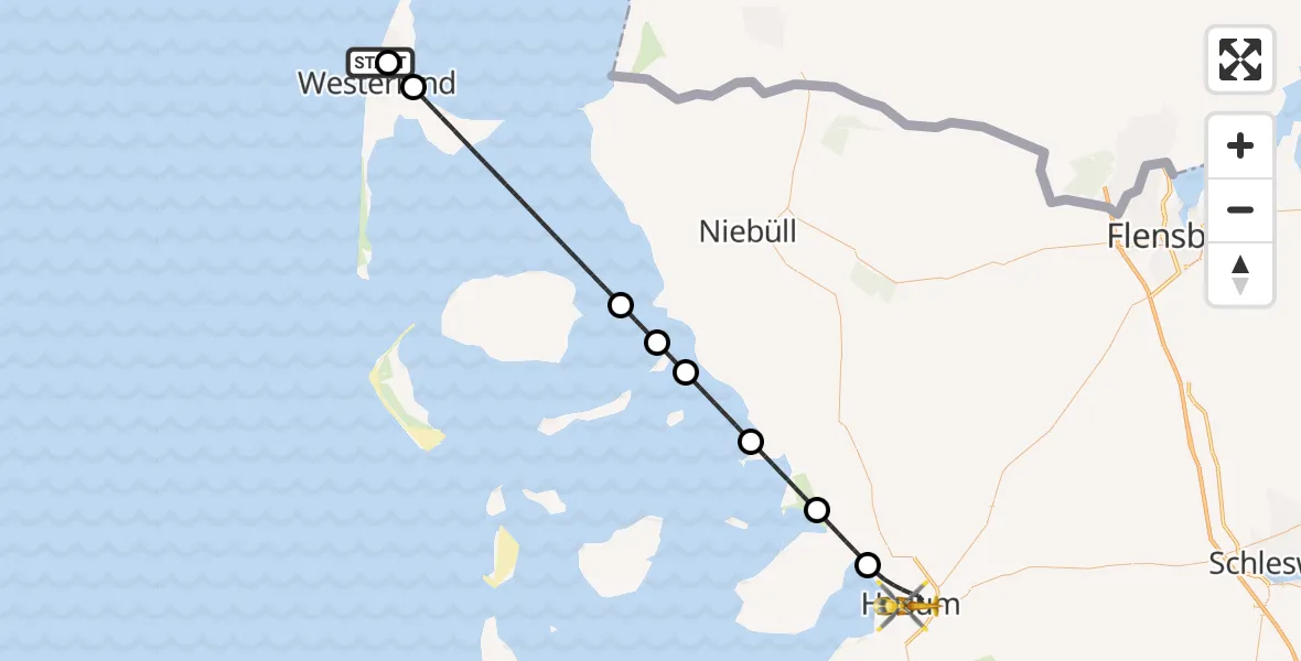 Flugroute Ambulanzhubschrauber Sylt - Husum, 20 Juni 2026, 11:22