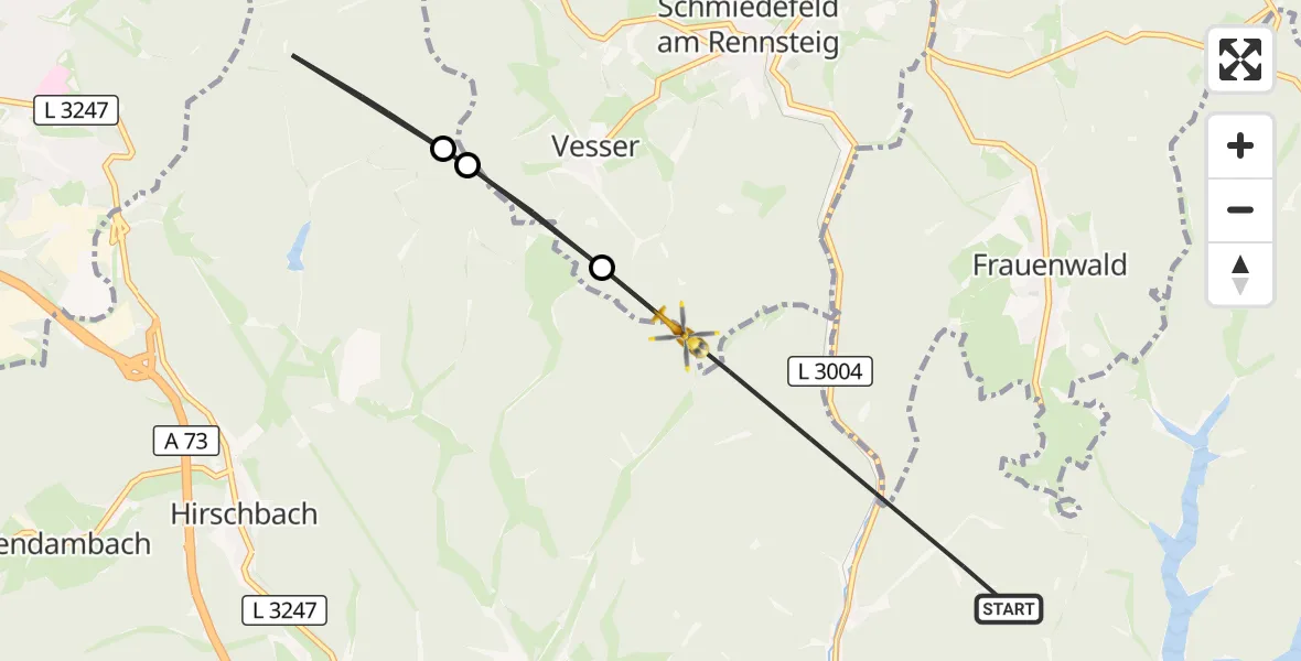 Flugroute Rettungshubschrauber Schleusingen - Schleusingen, 20 Juni 2026, 11:38