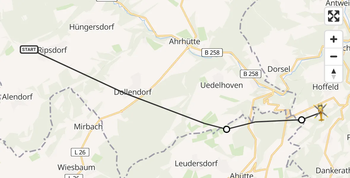 Flugroute Ambulanzhubschrauber Blankenheim - Hoffeld, 20 Juni 2026, 11:40