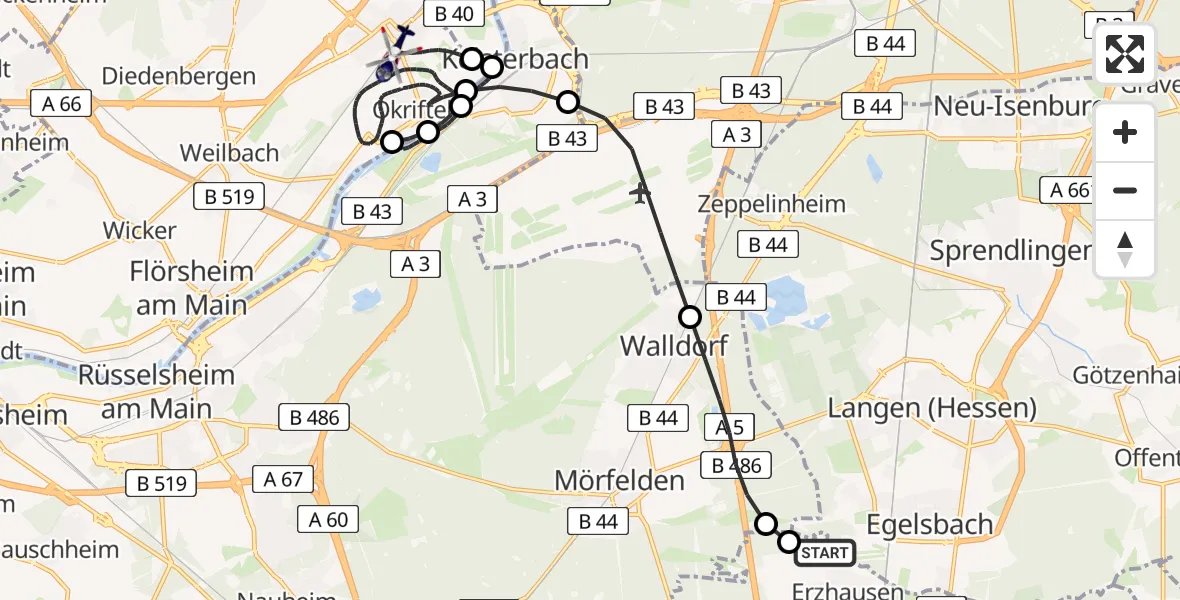 Flugroute Polizeihubschrauber Flughafen Frankfurt-Egelsbach - Hattersheim am Main, 20 Juni 2026, 11:42