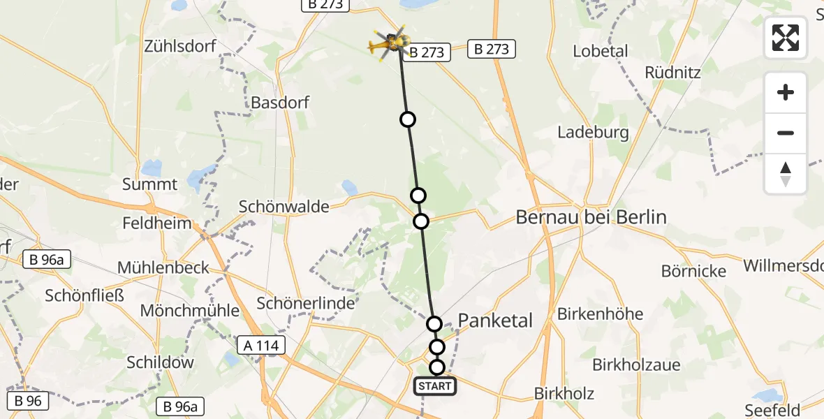 Flugroute Rettungshubschrauber Helios Clinic Berlin-Buch - Bernau bei Berlin, 20 Juni 2026, 11:44