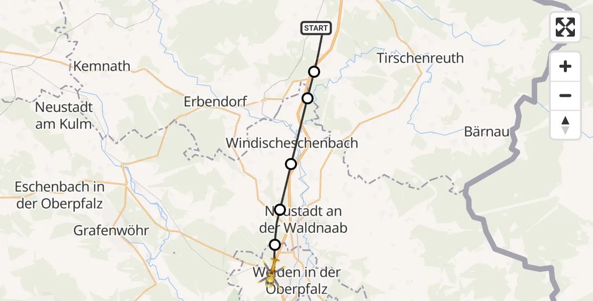 Flugroute Rettungshubschrauber Wiesau - Weiden i.d.OPf., 20 Juni 2026, 11:44