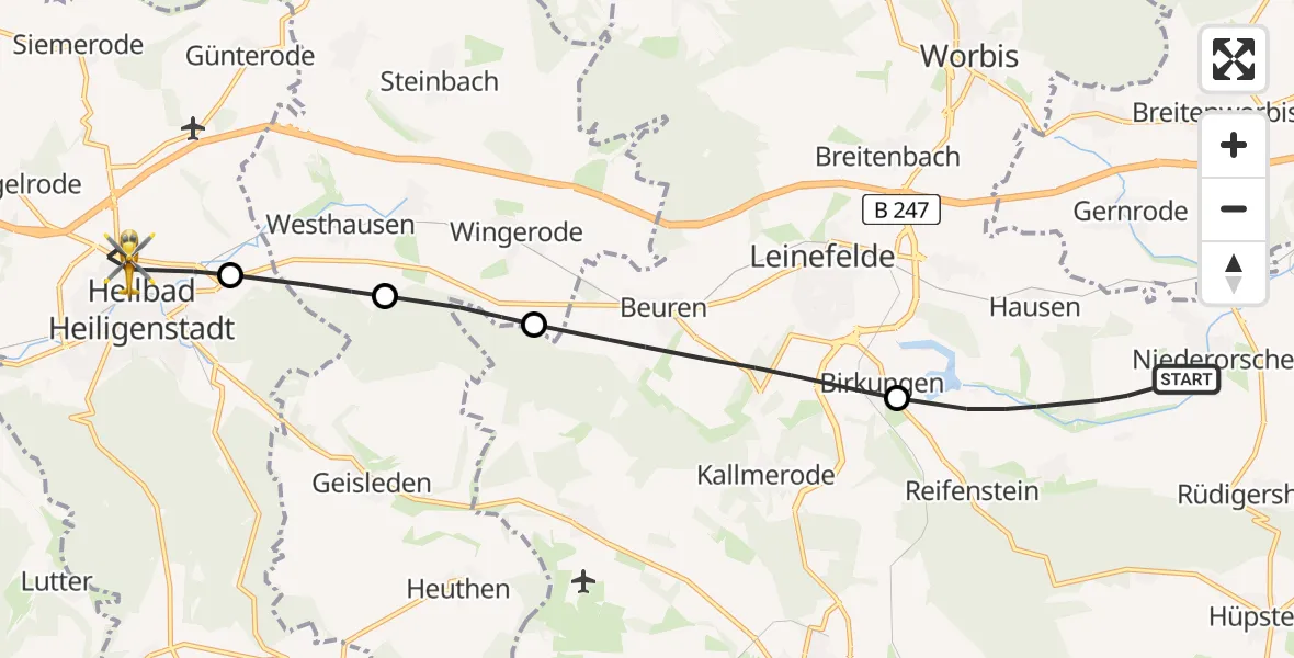 Flugroute Rettungshubschrauber Niederorschel - Heilbad Heiligenstadt, 20 Juni 2026, 11:48