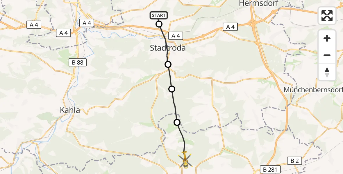 Flugroute Rettungshubschrauber Ruttersdorf-Lotschen - Neustadt an der Orla, 20 Juni 2026, 11:51