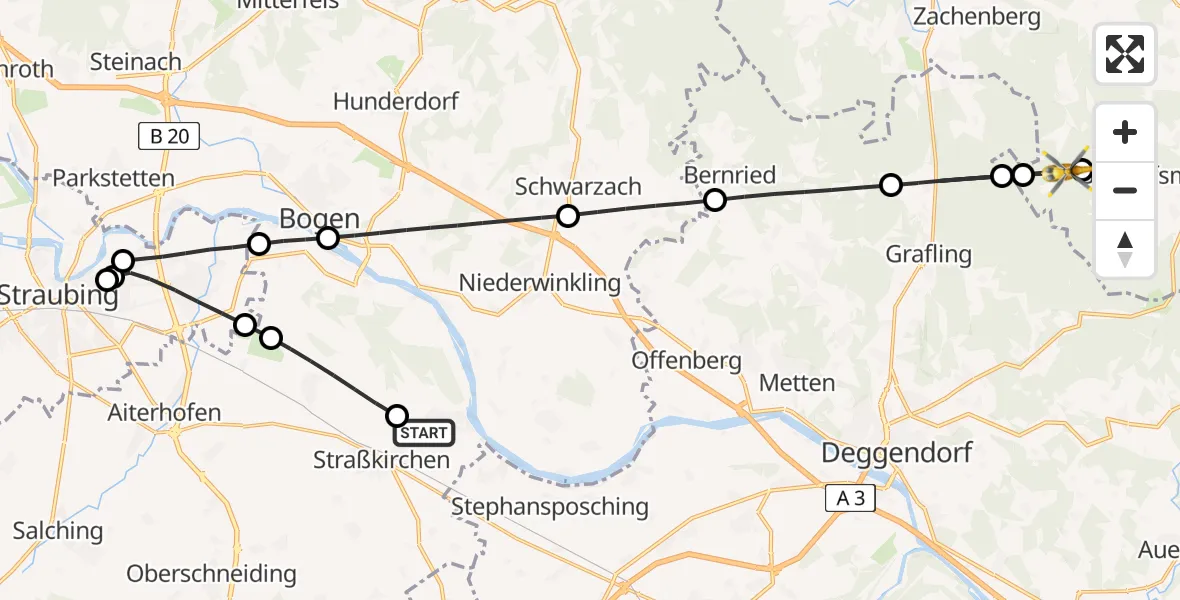 Flugroute Rettungshubschrauber Irlbach - Bischofsmais, 20 Juni 2026, 11:53