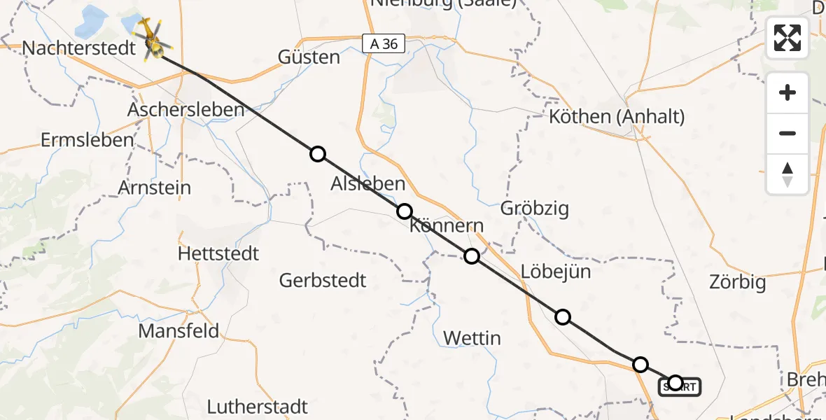 Flugroute Rettungshubschrauber Halle-Oppin Flugplatz - Aschersleben, 20 Juni 2026, 11:53