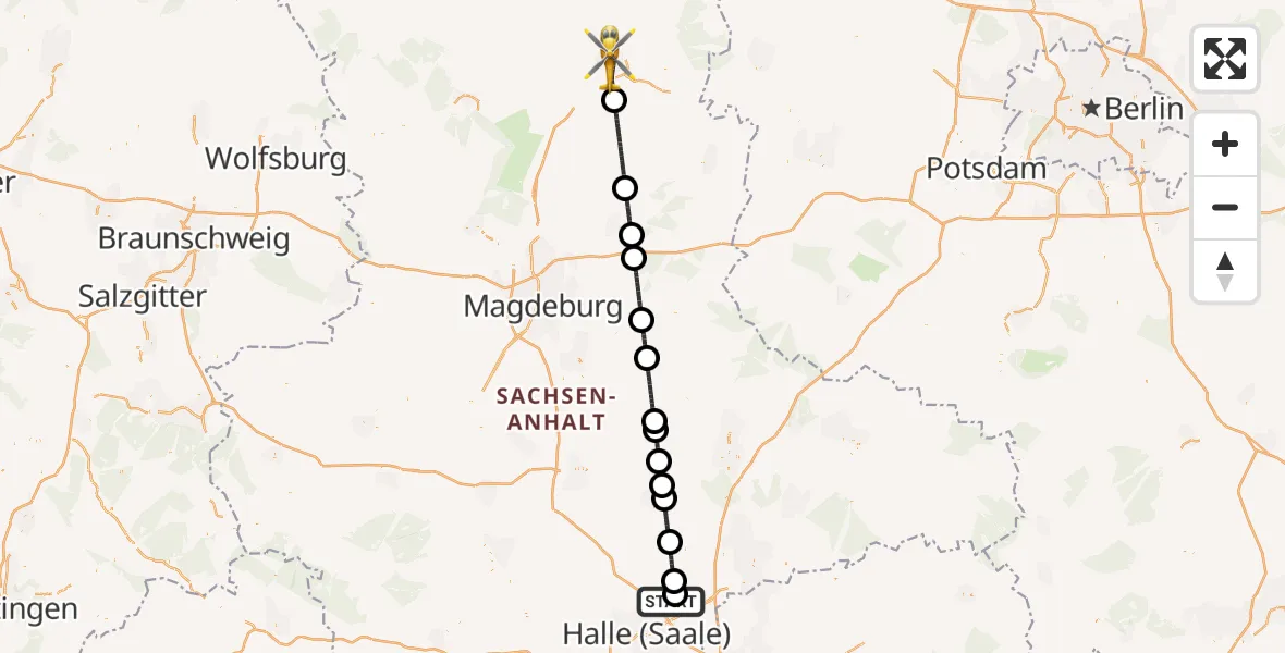 Flugroute Rettungshubschrauber Halle-Oppin Flugplatz - Stendal, 20 Juni 2026, 12:05
