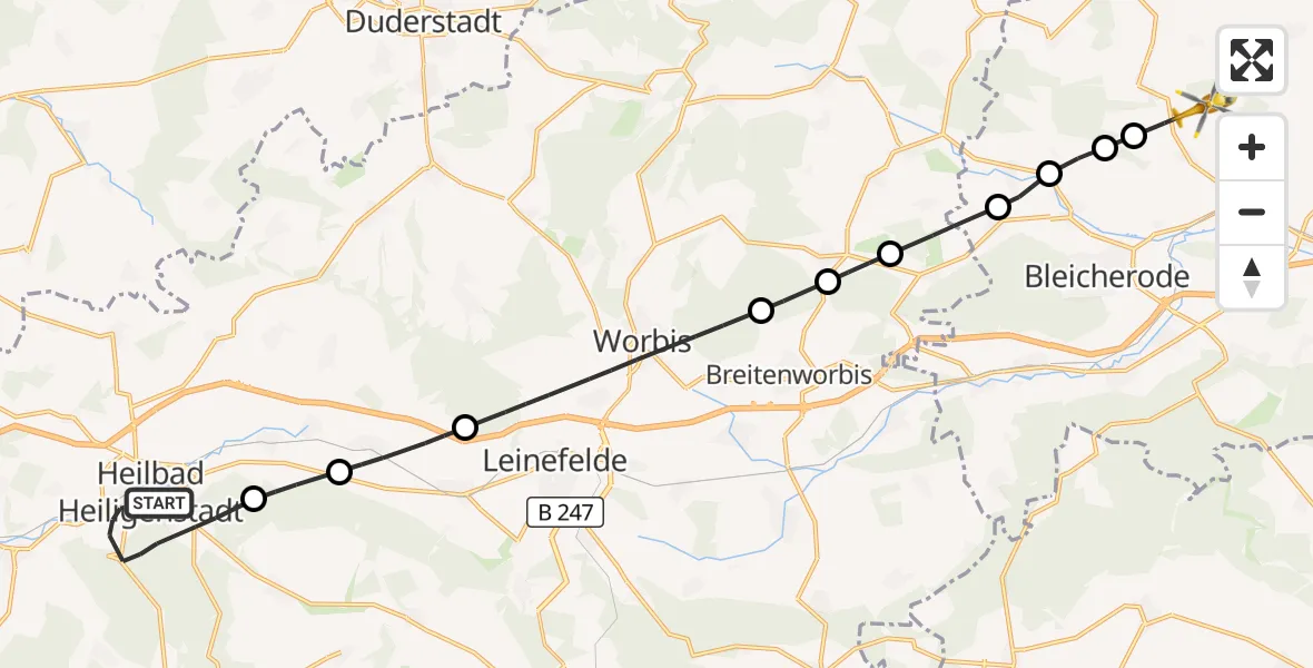 Flugroute Rettungshubschrauber Heilbad Heiligenstadt - Kehmstedt, 20 Juni 2026, 12:06