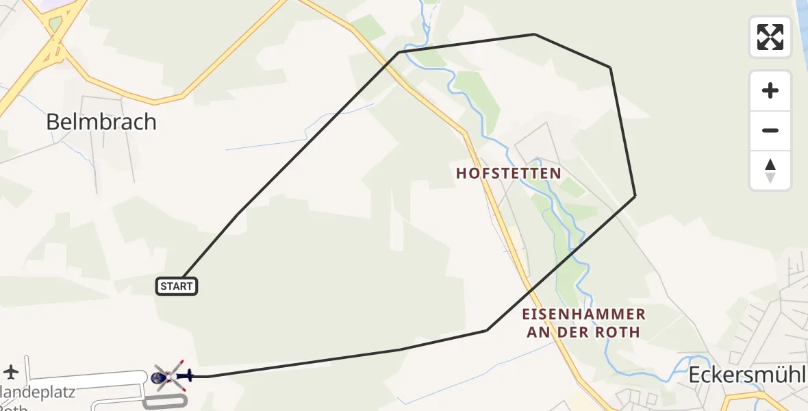 Flugroute Polizeihubschrauber Roth - Flugplatz Roth, 20 Juni 2026, 12:15