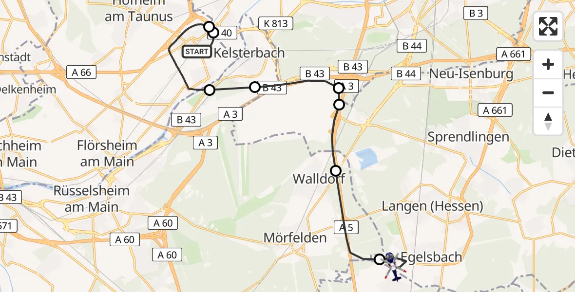 Flugroute Polizeihubschrauber Hattersheim am Main - Flughafen Frankfurt-Egelsbach, 20 Juni 2026, 12:16
