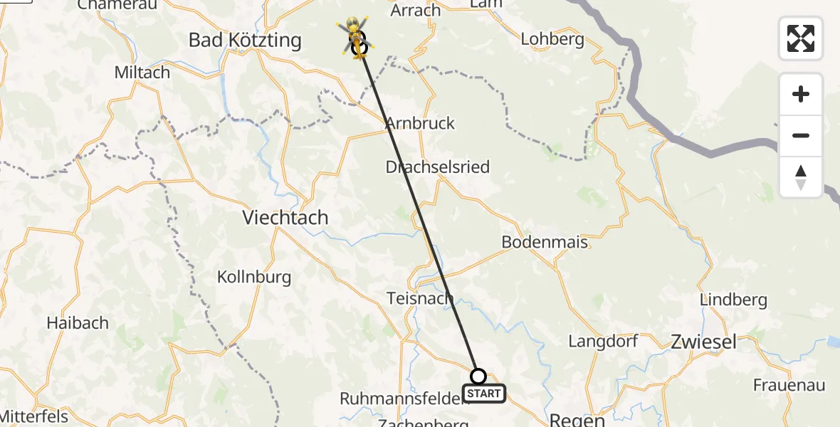 Flugroute Rettungshubschrauber Zachenberg - Hohenwarth, 20 Juni 2026, 12:26