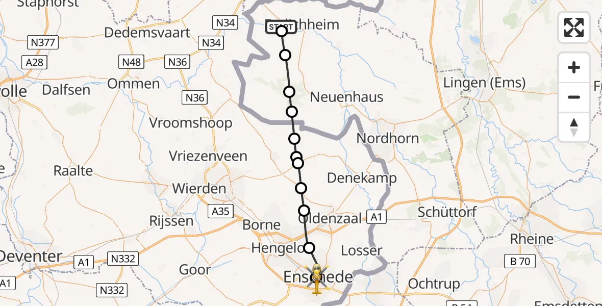 Flugroute Rettungshubschrauber Emlichheim - Medisch Spectrum Twente Hospital Heliport, 20 Juni 2026, 12:30
