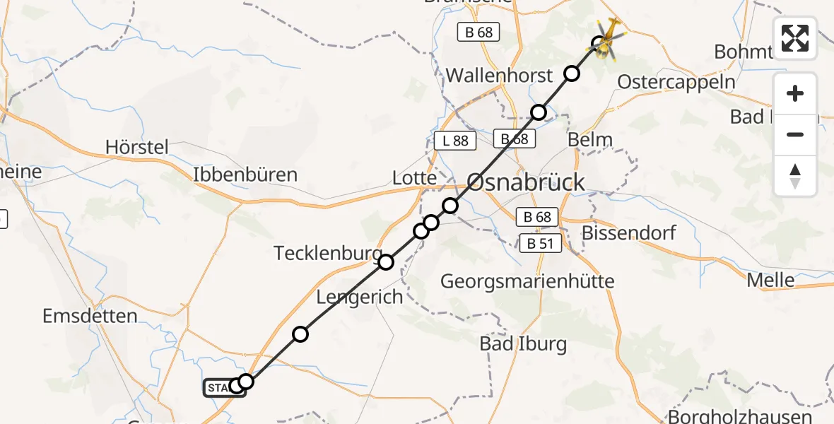 Flugroute Ambulanzhubschrauber Christoph  Westfalen-ADAC - Ostercappeln, 20 Juni 2026, 12:40