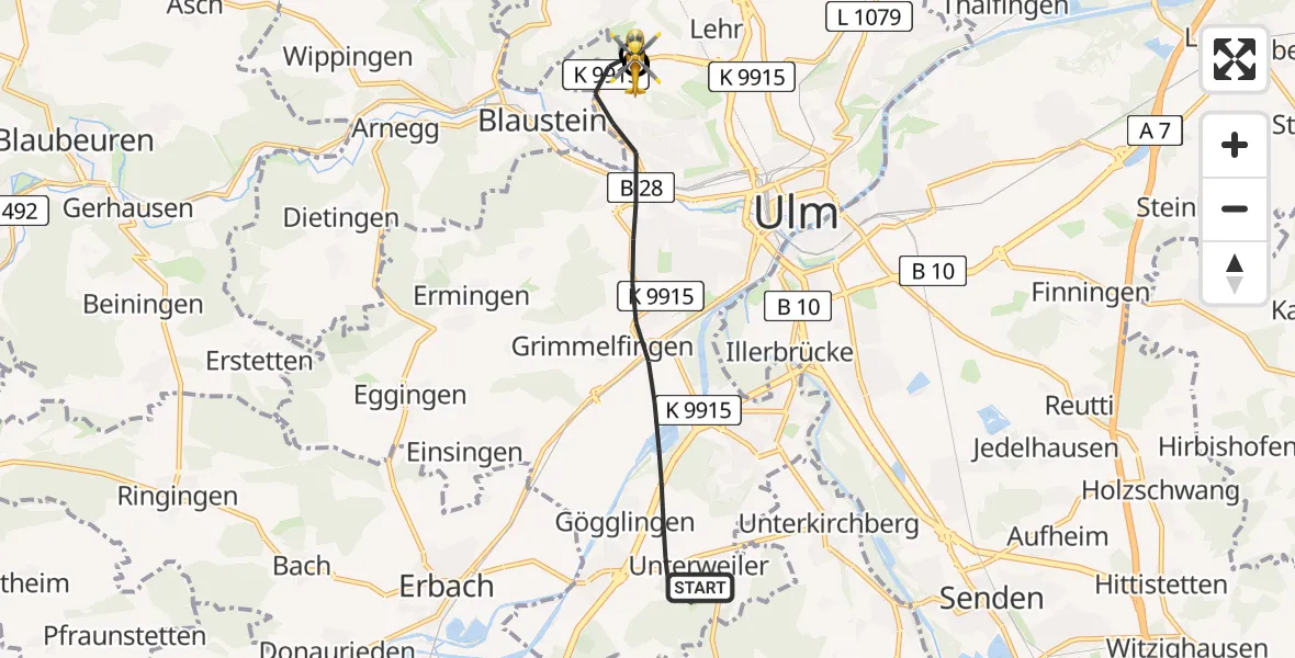 Flugroute Rettungshubschrauber Ulm - ADAC Air Rescue Station Ulm (Christoph 22), 20 Juni 2026, 12:42