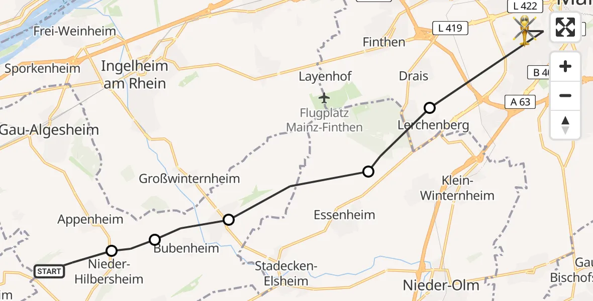 Flugroute Rettungshubschrauber Appenheim - Mainz, 20 Juni 2026, 12:52