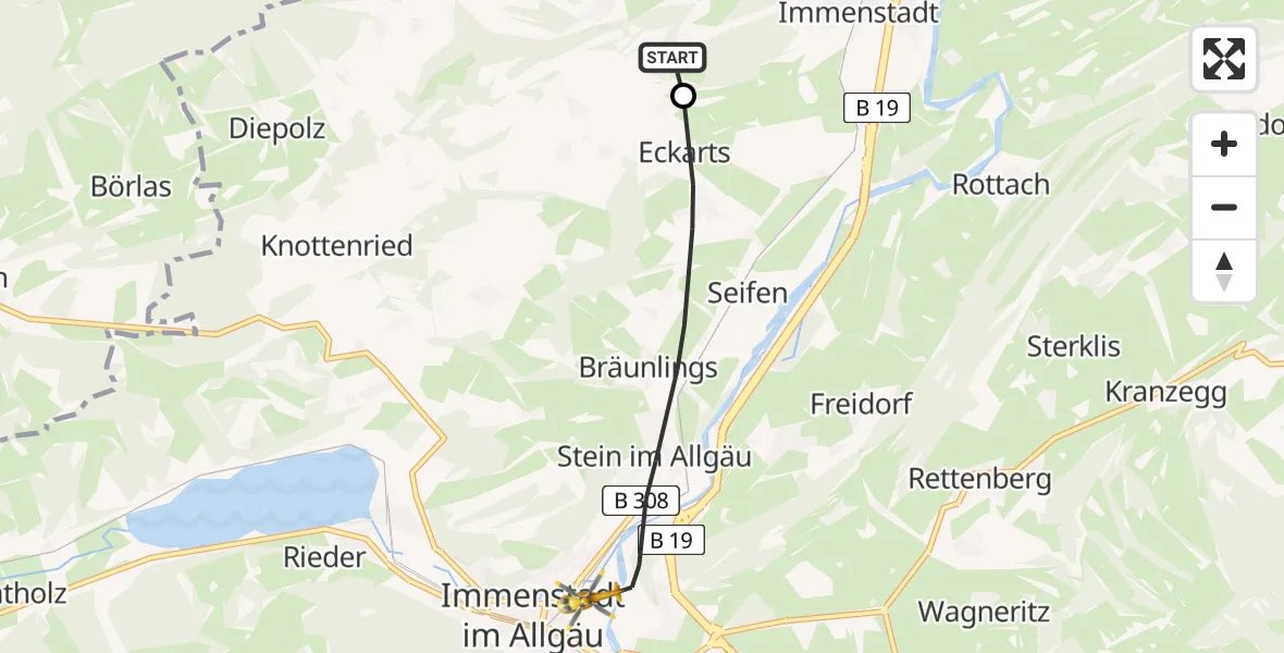 Flugroute Rettungshubschrauber Waltenhofen - Immenstadt i.Allgäu, 20 Juni 2026, 13:00