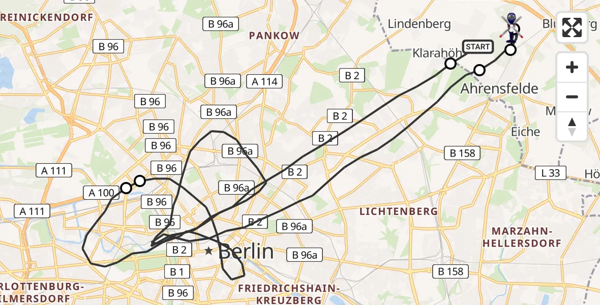Flugroute Polizeihubschrauber Ahrensfelde - Ahrensfelde Hubschrauberlandeplatz, 20 Juni 2026, 13:02