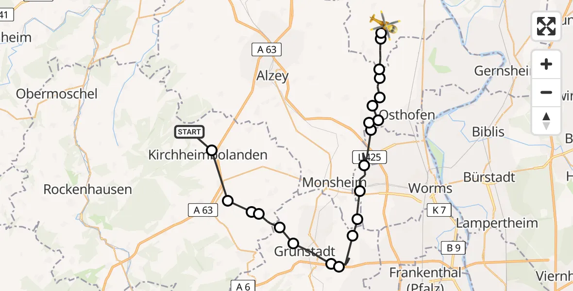 Flugroute Rettungshubschrauber Orbis - Eimsheim, 20 Juni 2026, 13:09