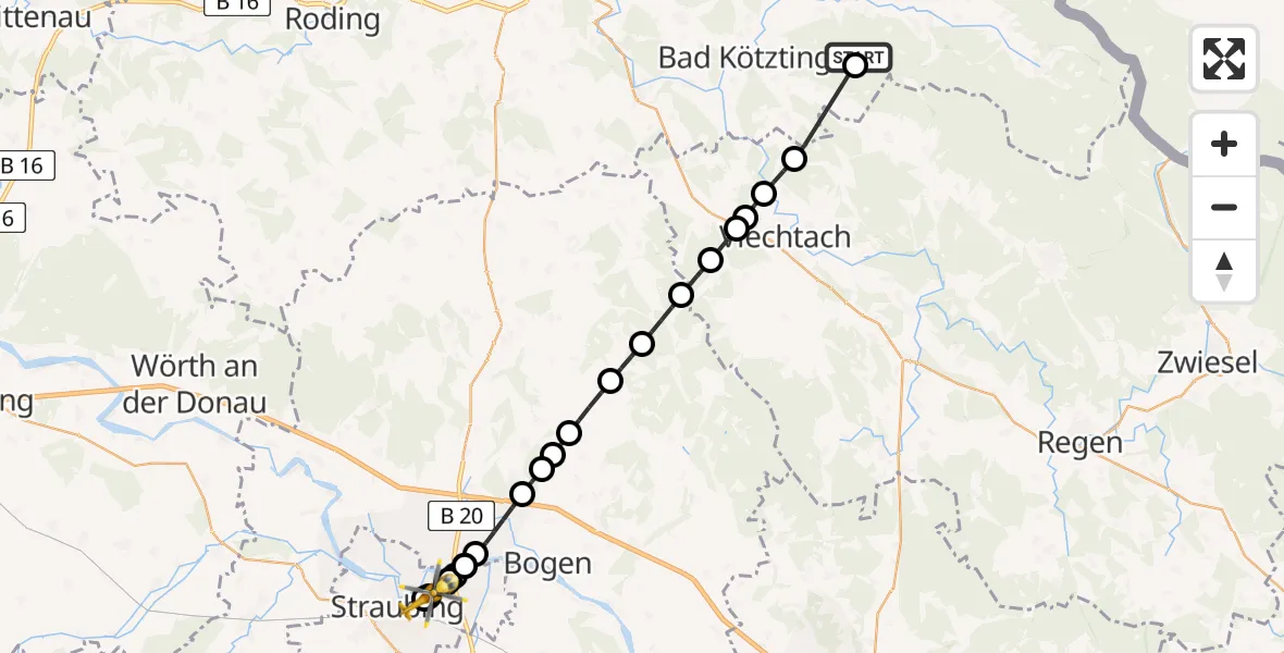 Flugroute Rettungshubschrauber Hohenwarth - Sankt Elisabeth Hospital Straubing Hubschrauberlandeplatz, 20 Juni 2026, 13:13