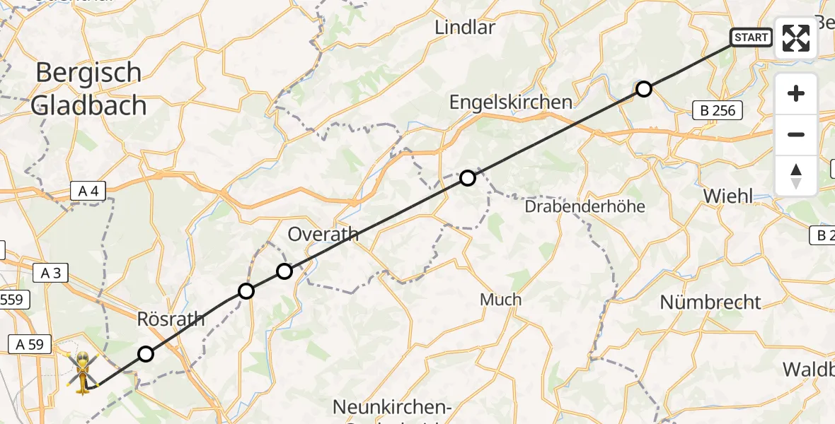 Flugroute Rettungshubschrauber Gummersbach - Köln Bonn Flughafen, 20 Juni 2026, 13:14