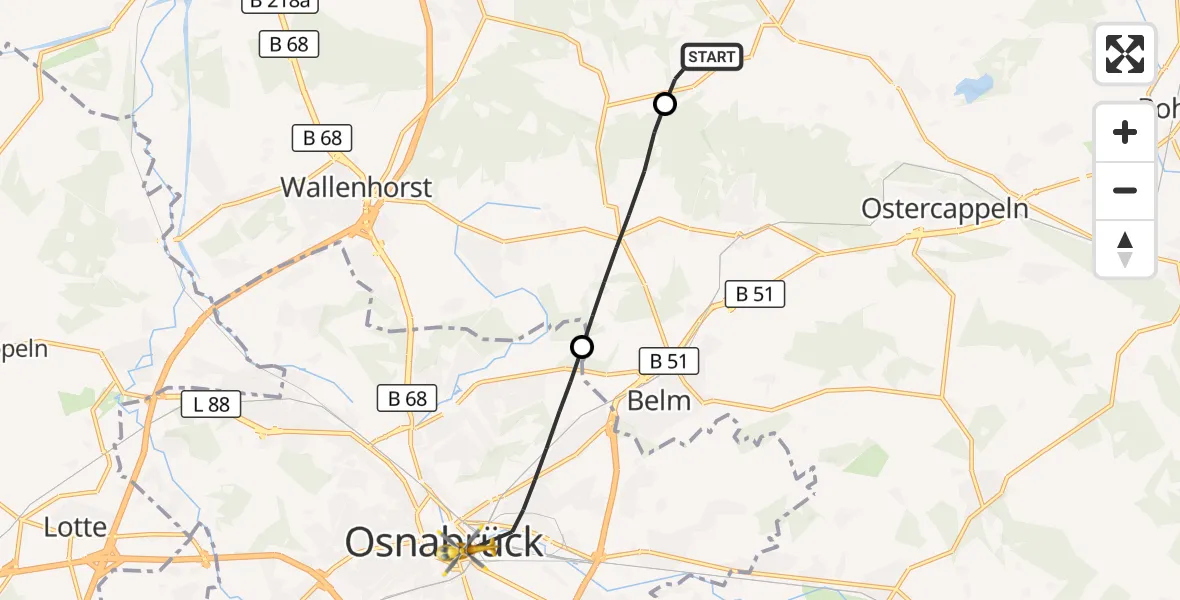 Flugroute Ambulanzhubschrauber Ostercappeln - Osnabrück, 20 Juni 2026, 13:18