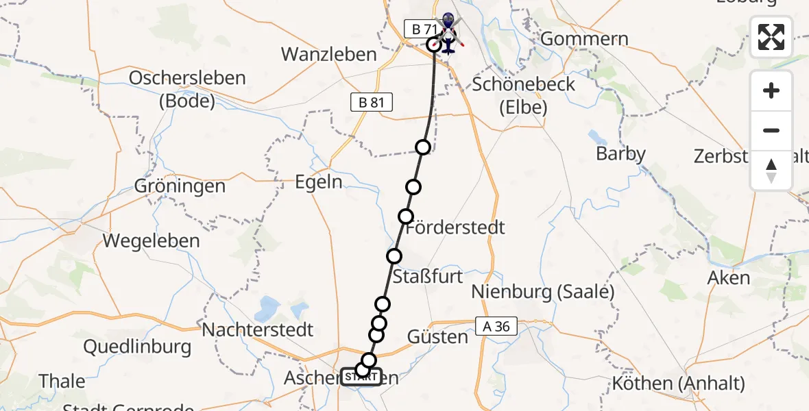 Flugroute Polizeihubschrauber Aschersleben - Magdeburg City Flugplatz, 20 Juni 2026, 13:20
