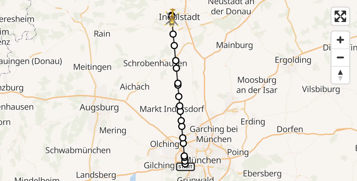 Flugroute Rettungshubschrauber DRF Air Rescue München Hubschrauberlandeplatz - Ingolstadt, 20 Juni 2026, 13:31