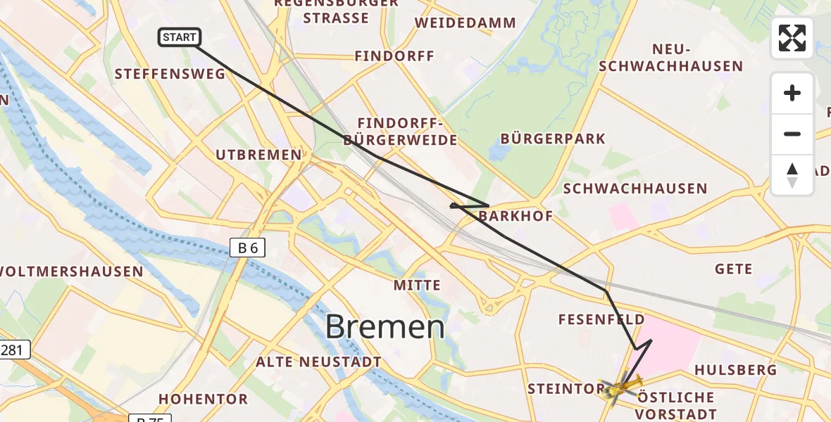 Flugroute Rettungshubschrauber Bremen - Bremen, 20 Juni 2026, 13:37
