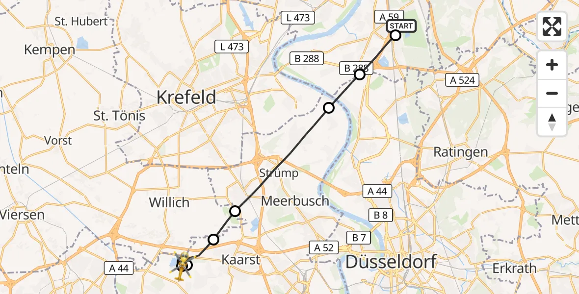 Flugroute Rettungshubschrauber Duisburg Air Rescue Hubschrauberlandeplatz (Christoph 9) - Korschenbroich, 20 Juni 2026, 13:41
