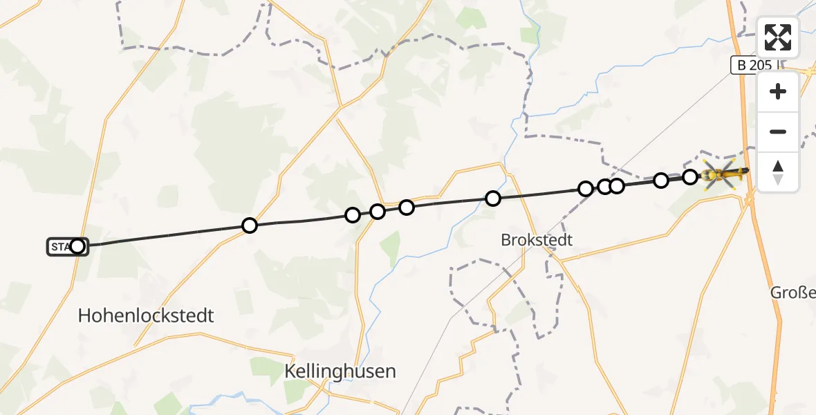 Flugroute Rettungshubschrauber Itzehoe Hungriger Wolf Flugplatz - Großenaspe, 20 Juni 2026, 13:44