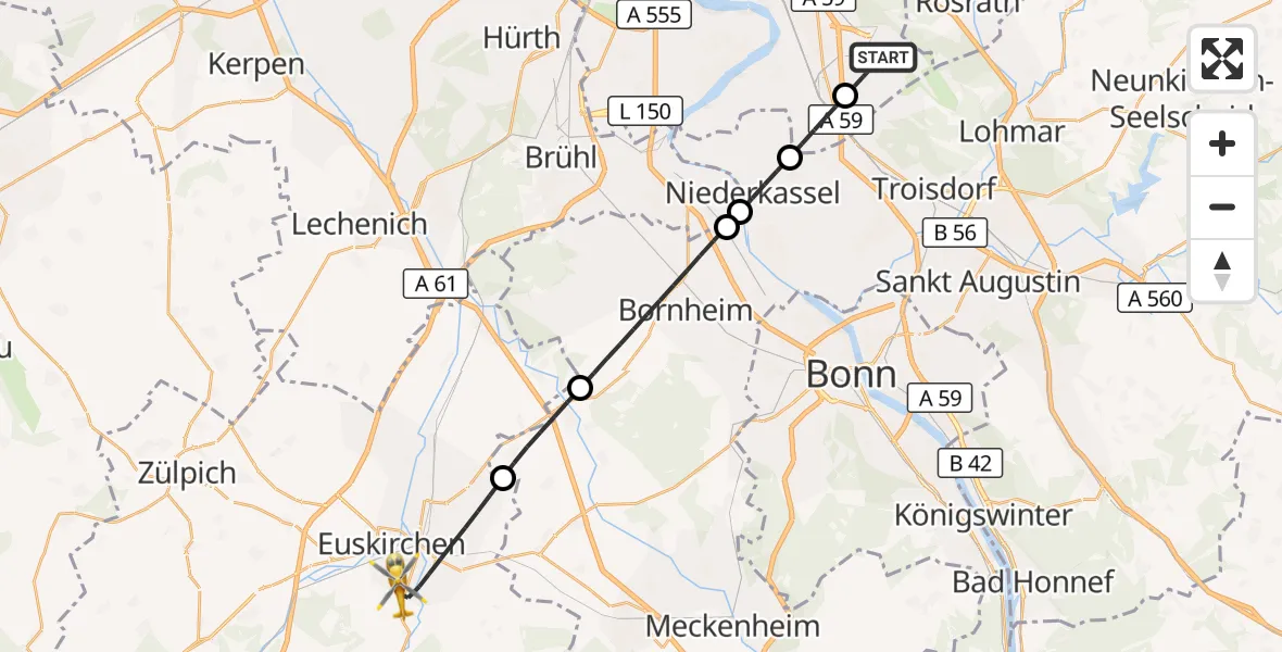 Flugroute Rettungshubschrauber Köln Bonn Flughafen - Euskirchen, 20 Juni 2026, 14:13