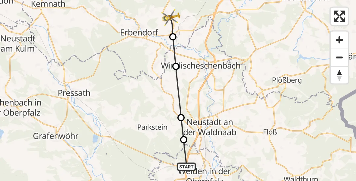 Flugroute Rettungshubschrauber Weiden i.d.OPf. - Krummennaab, 20 Juni 2026, 14:17