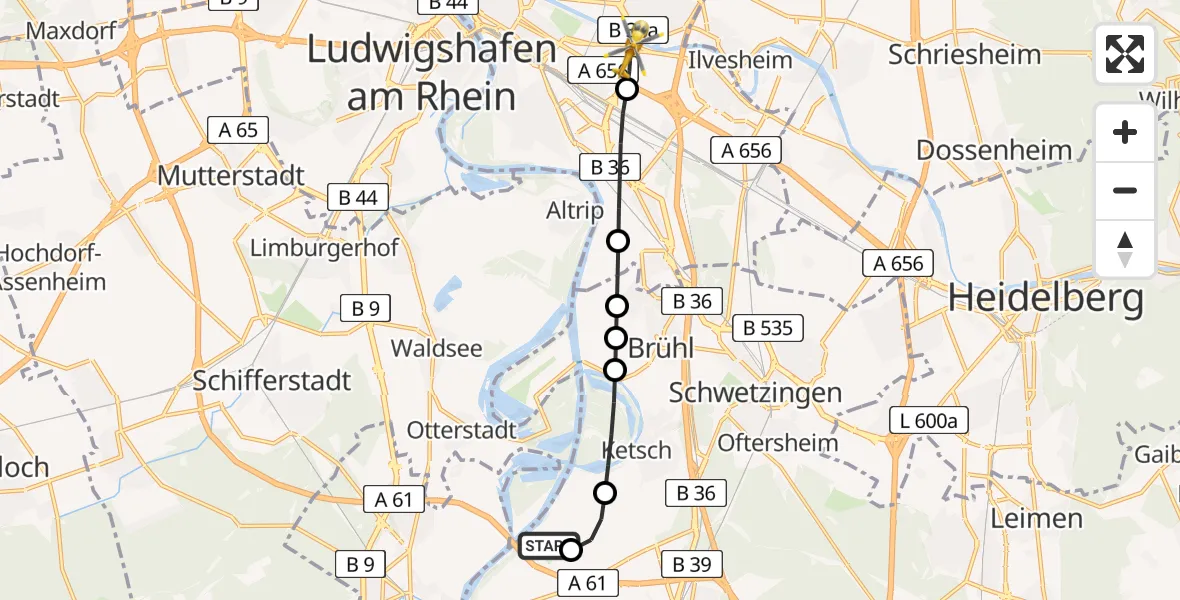 Flugroute Rettungshubschrauber Flugplatz Herrenteich - Mannheim-City Flughafen, 20 Juni 2026, 14:21
