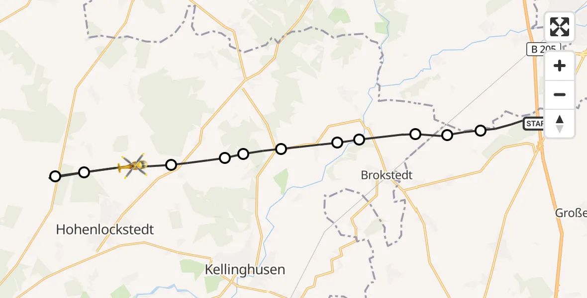 Flugroute Rettungshubschrauber Großenaspe - Hohenlockstedt, 20 Juni 2026, 14:24