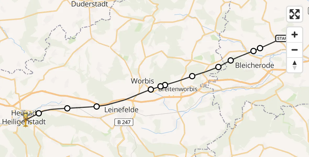 Flugroute Rettungshubschrauber Kehmstedt - Heilbad Heiligenstadt, 20 Juni 2026, 14:26