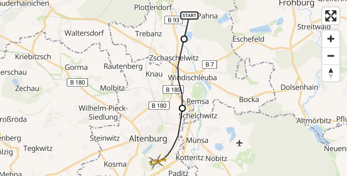 Flugroute Rettungshubschrauber Fockendorf - Altenburg, 20 Juni 2026, 14:30