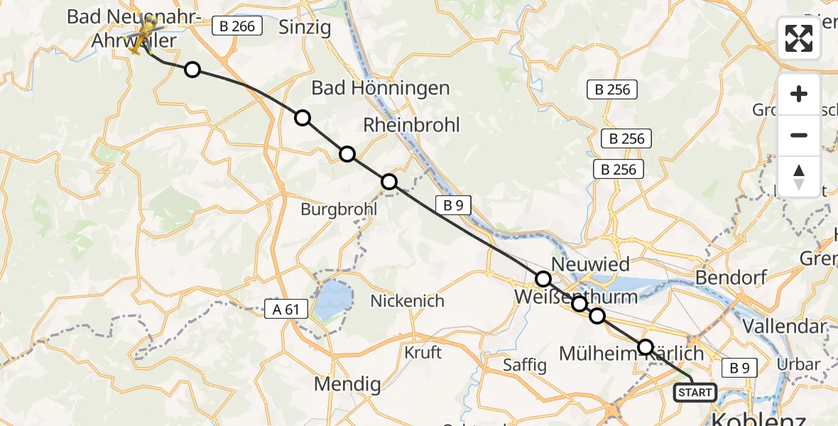 Flugroute Rettungshubschrauber Koblenz - Bad Neuenahr-Ahrweiler, 20 Juni 2026, 14:36