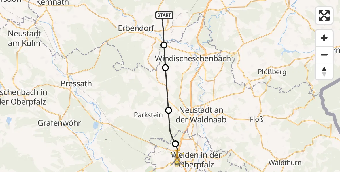 Flugroute Rettungshubschrauber Krummennaab - Weiden i.d.OPf., 20 Juni 2026, 14:40