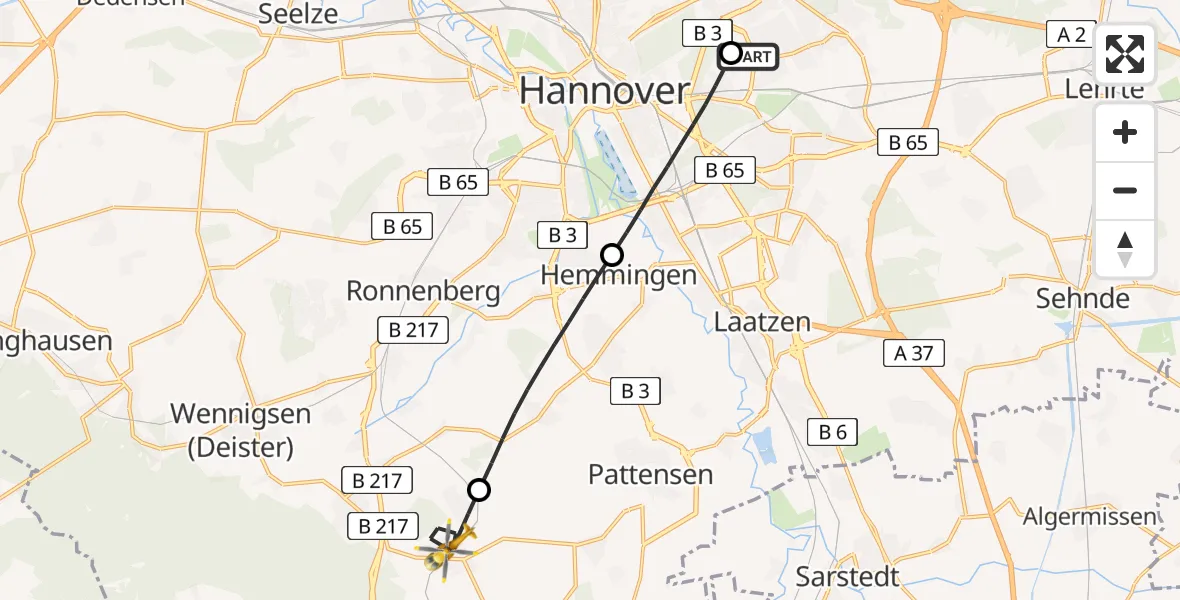 Flugroute Rettungshubschrauber Hannover Luftrettung Hubschrauberlandeplatz (Christoph 4) - Springe, 20 Juni 2026, 14:43