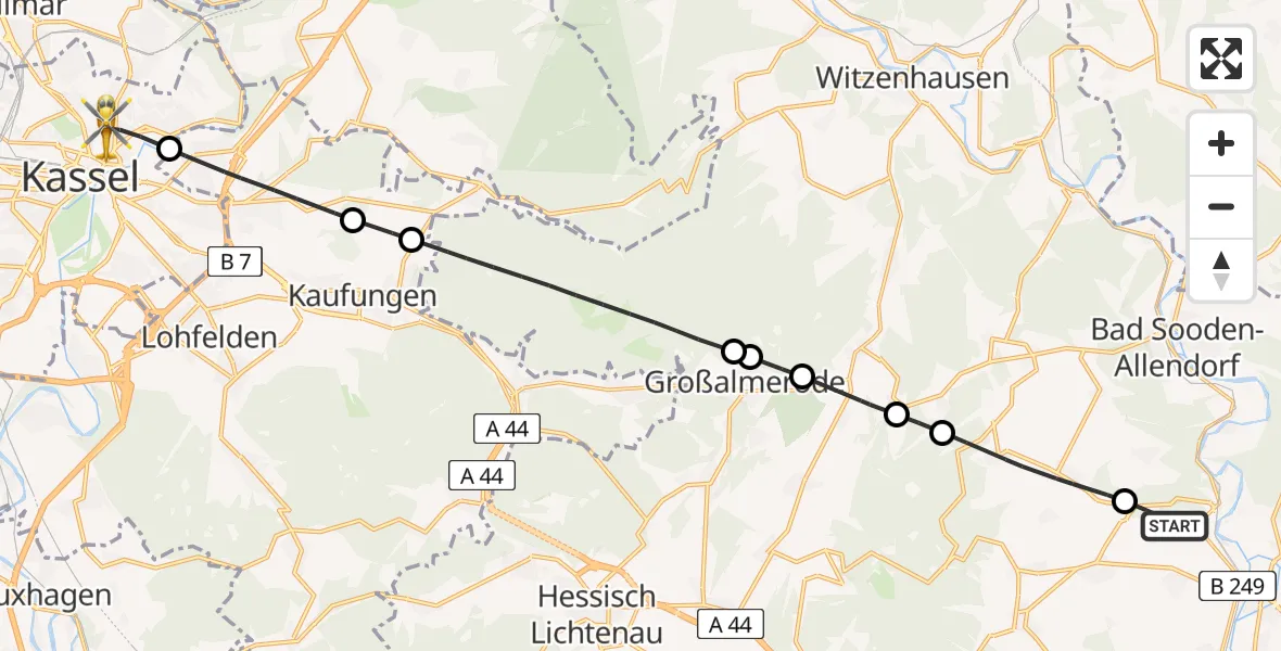 Flugroute Rettungshubschrauber Meißner - Kassel, 20 Juni 2026, 14:55