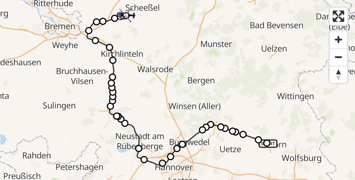 Flugroute Polizeihubschrauber Gifhorn Bundespolizei Hubschrauberlandeplatz - Rotenburg (Wümme) Flugplatz, 20 Juni 2026, 14:56