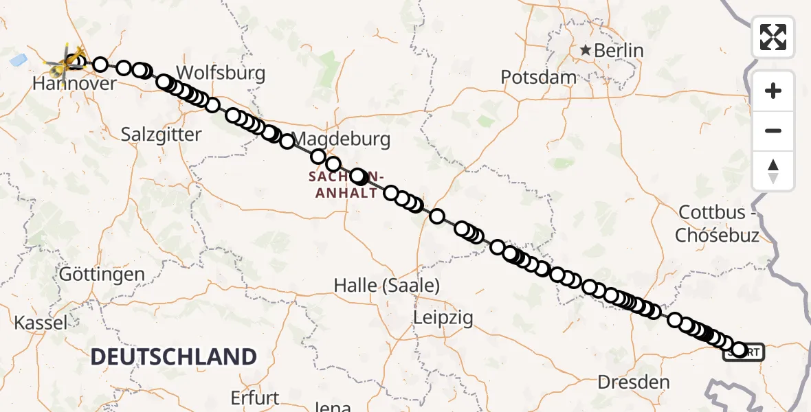 Flugroute Rettungshubschrauber Bautzen Flugplatz - Flughafen Hannover, 20 Juni 2026, 14:57