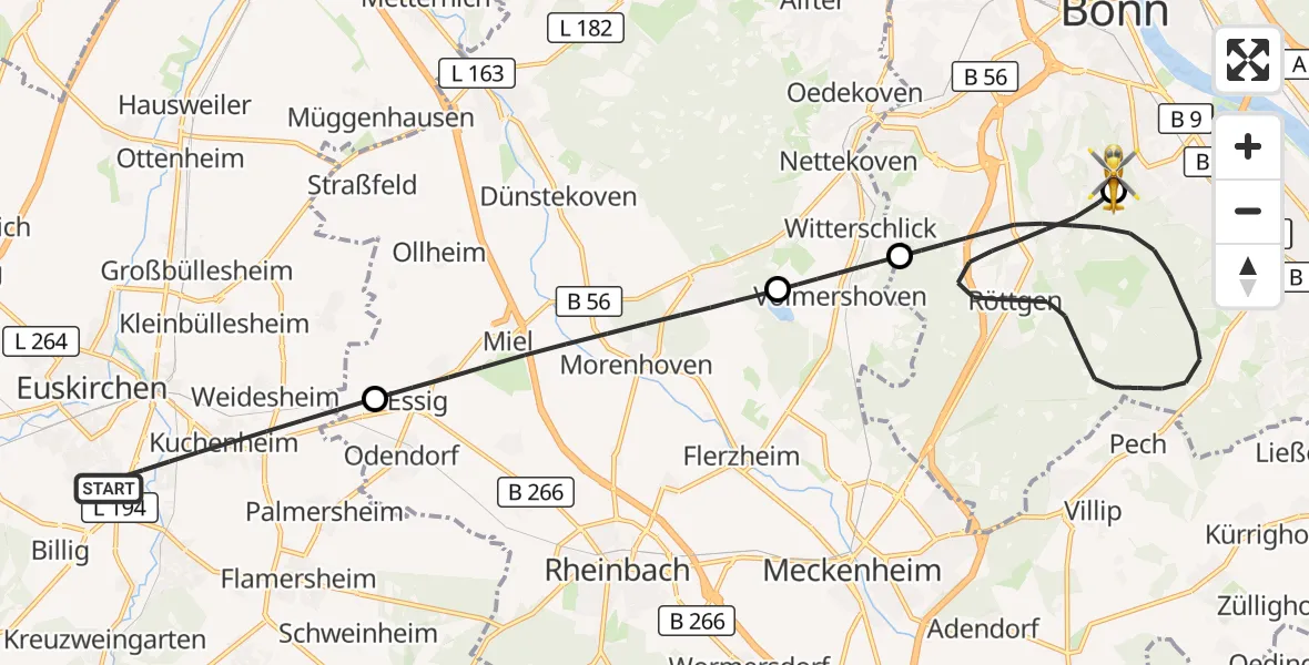 Flugroute Rettungshubschrauber Euskirchen - Bonn University Hospital, 20 Juni 2026, 15:08