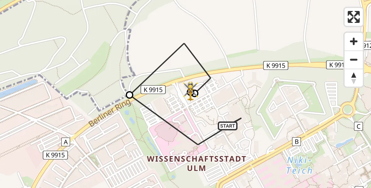 Flugroute Rettungshubschrauber Ulm Military Hospital Emergency - ADAC Air Rescue Station Ulm (Christoph 22), 20 Juni 2026, 15:08