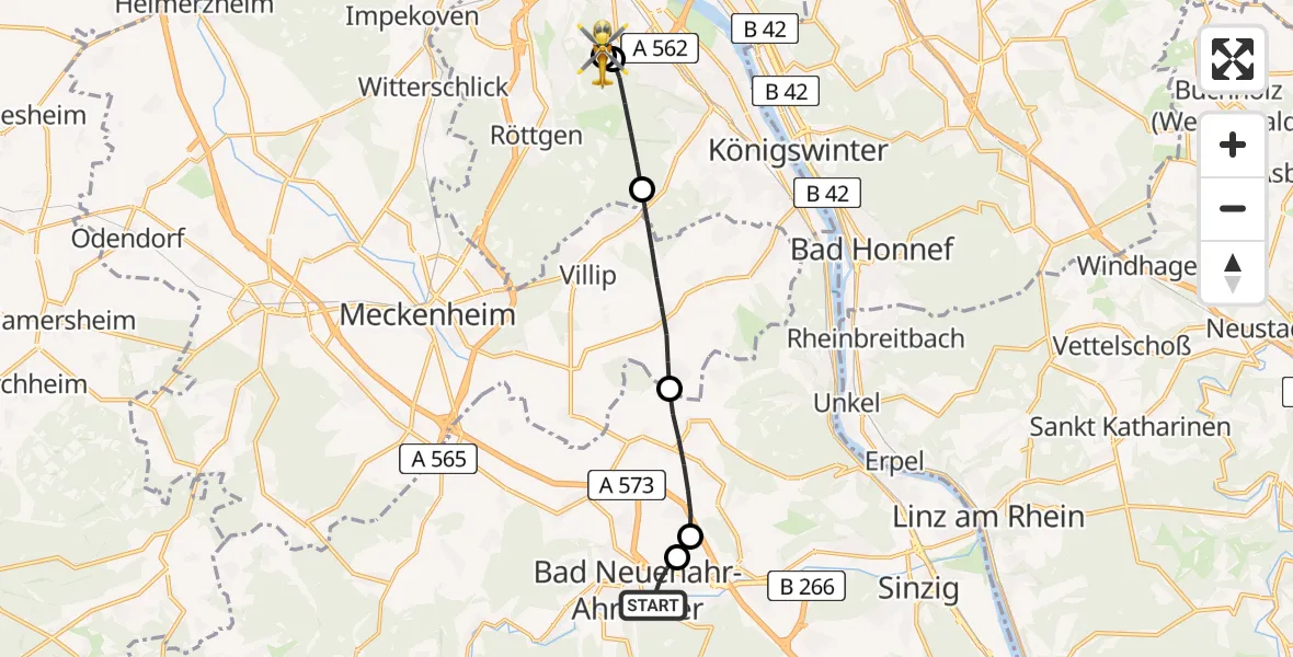 Flugroute Rettungshubschrauber Bad Neuenahr-Ahrweiler - Bonn University Hospital, 20 Juni 2026, 15:10