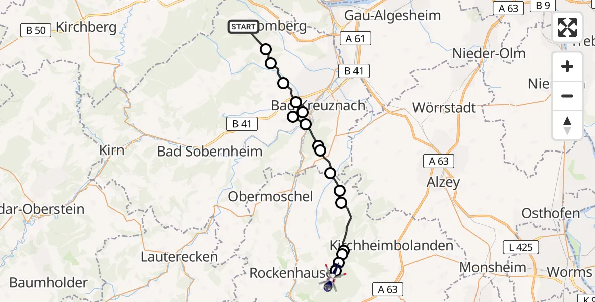 Flugroute Polizeihubschrauber Dörrebach - Dannenfels, 20 Juni 2026, 15:10